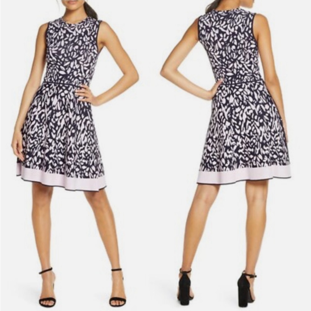 Eliza J Print Sleeveless Fit and Flare Sweater Dress